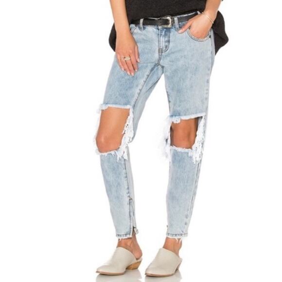 One Teaspoon Freebirds Extreme Distressed Low Rise Ripped Blue Jeans - Picture 1 of 11